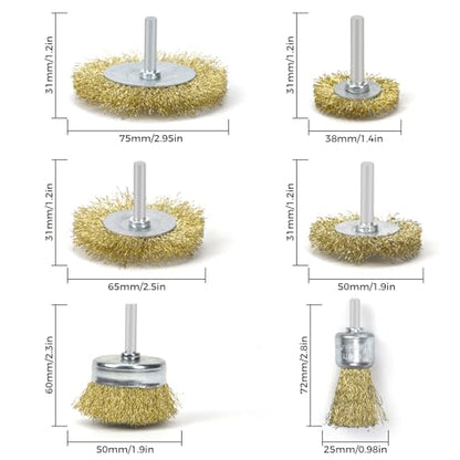 6 Pc Wire Wheel Brush for Grill Cleaning Removes Stubborn Stains,Rust Removal, Corrosion, Polishes Metal Burrs, and Scrubs Surfaces Perfect for BBQ Ovens and Grills Compatible with electric hand drill