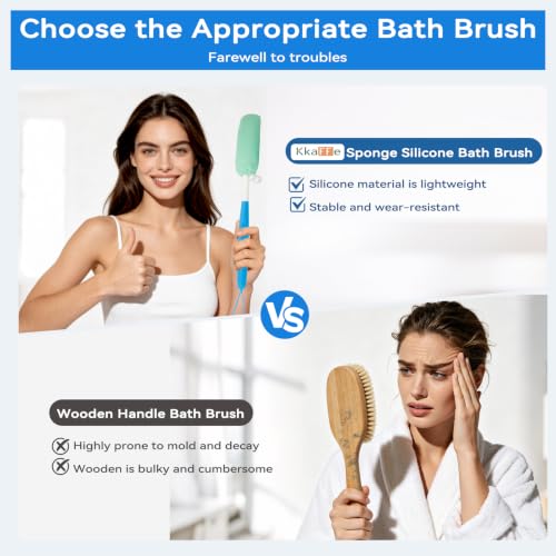 Back Scrubber for Shower，Mesh Sponge Body Shower Brush with Long Handle for Use in Shower Back Scrubber,Back Scrub for Exfoliating Body Scrubber or Shower Brush (Blue and Blue) - size: Blue+Blue Handle (YS0125)