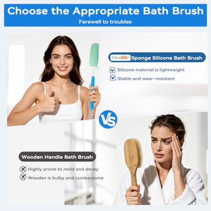 Back Scrubber for Shower，Mesh Sponge Body Shower Brush with Long Handle for Use in Shower Back Scrubber,Back Scrub for Exfoliating Body Scrubber (Blue and Green) - size: Blue+Green Handle (YS0125)