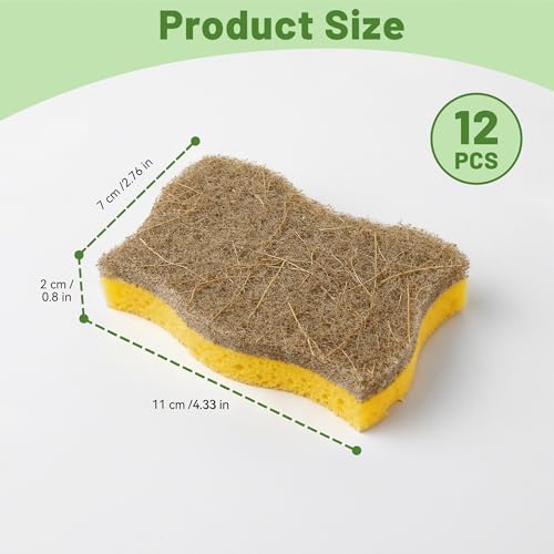 LILAC 12 Pack Natural Cellulose Sponges for Dishes - Non-Scratch Kitchen Scrub Sponges - 100% Biodegradable & Eco-Friendly Cleaning Sponges for Non-Stick Cookware, Bathroom & Household（Yellow） - color: Coconut Brown Yellow