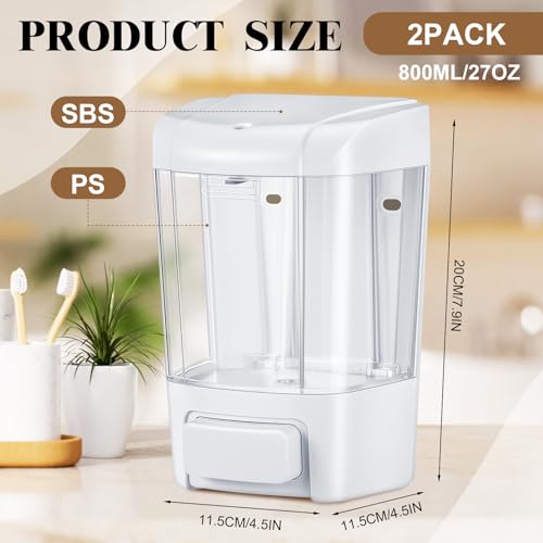 Hushee 2 Pcs Commercial Soap Dispenser Hand Wall Mounted Bathroom 27oz/800ml Manual Soap Dispenser Liquid Containers with Pump White Shower Plastic Wash Wall Containers Shampoo Gel for Kitchen Hotel - color: White, size: ['27 fl oz']