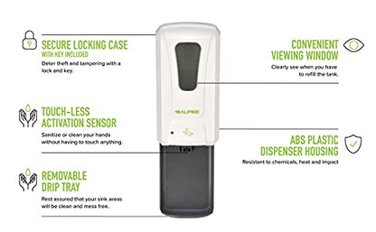 Alpine Automatic Hand Sanitizer Dispenser - Touchless Soap Dispenser with Drip Tray for Restaurant, Hospital, School, Hotel, Kitchen and Bathroom -1200mL Liquid, Gel White