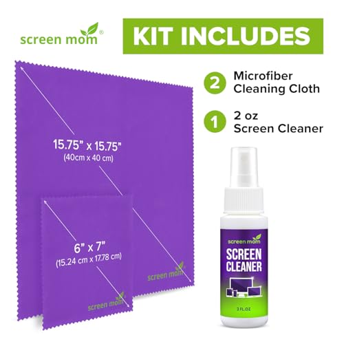 Screen Cleaner Spray and 2 Microfiber Cloths - 2oz Bottle by Screen Mom-Screen Cleaner Spray and Wipe for TV, Computer, Phone, iPad, Car Screen Cleaning Kit Electronic Cleaner Spray - size: 2oz