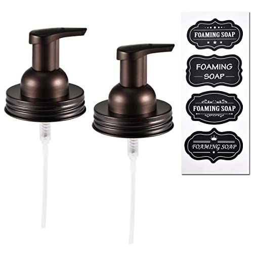 Amolliar Mason Jar Foaming Soap Dispenser Lids, Plastic Pump Rustproof Stainless Steel Lid, Refillable Hand Soap, Kitchen Rustic Farmhouse Decor, Bathroom Accessories, Waterproof Labels, Bronze 2 Pack - color: Bronze, size: 2 Pack