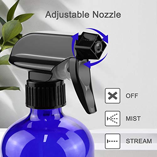 Worldgsb Glass Spray Bottles, 16oz Blue Glass Spray Bottles with Labels & Adjustable Nozzle, Reusable Containers for Cleaning, BBQ, Food, Plants, Alcohol, Essential Oils(3 Pack) - color: Blue, style: 3 Pack