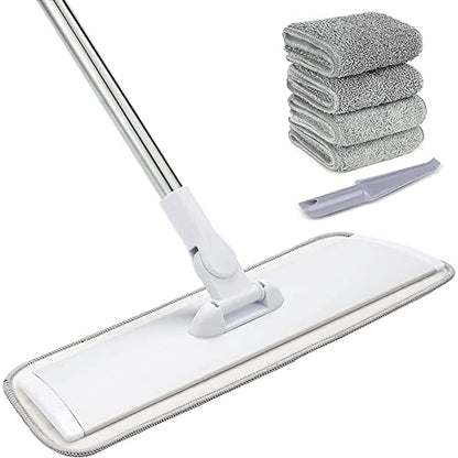18" Professional Microfiber Mop Floor Cleaning System, Flat Mops with Stainless Steel Handle, 4 Reusable Washable Mop Pads, Wet and Dust Mopping for Hardwood, Vinyl, Laminate (White&Grey) - color: White&grey