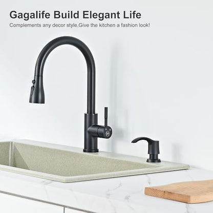 GAGALIFE Kitchen Sink Soap Dispenser with 17 Ounce Large Bottle, Built in Sink Soap Dispenser (Matte Black) Soap Dispenser for Kitchen Sink Refill from Top, G080B - color: Matte Black, size: with Bottle