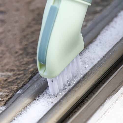 Multi Purpose Cleaning Brush Bottle Connect Design Wet Dry Use for Window Tracks, Tile Grout and Narrow Gaps, Green - color: Green