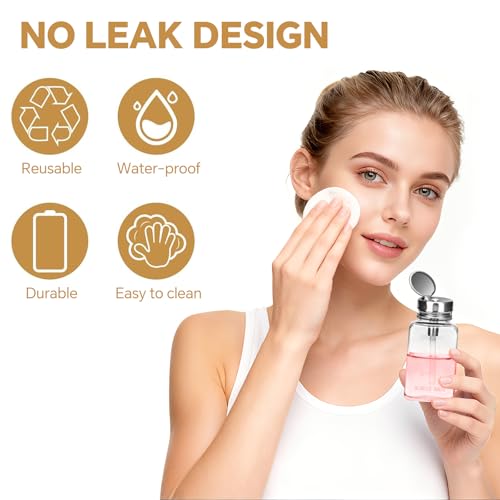 2PCS 6Oz/180ML Clear Glass Pump Dispenser Bottle, Metal Flip Top Press Container, Refillable Liquid Dispenser for Nail Polish Remover, Makeup Remover & Alcohol - Leak-Proof for Home, Salon & Travel - size: Square + Square