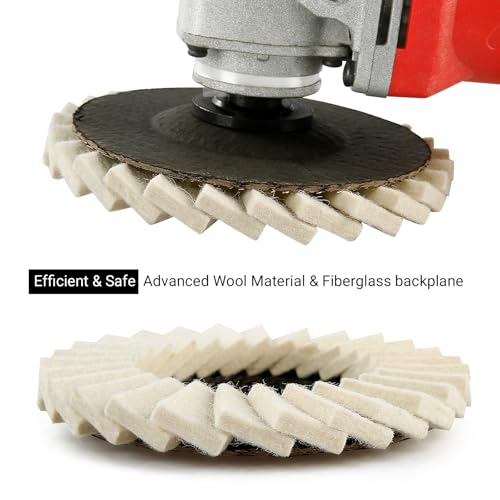 LOZLIN Wool Felt Polishing Wheels, Buffing Discs for Angle Grinder, High Density Buffing Pads for Metal Stainless Steel Aluminum Stone Glass Polishing, Mirror Finish Restoration-3PCS 5 Inch 7/8" Arbor