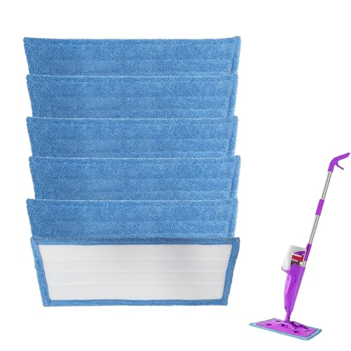 6 Pack Mop Pads Compatible with Rejuvenate Click N Clean Spray Mop Reusable Microfiber Pads Replacement for Rejuvenate Microfiber Mop Washable Mop Refill for Floor Cleaning Without Handle