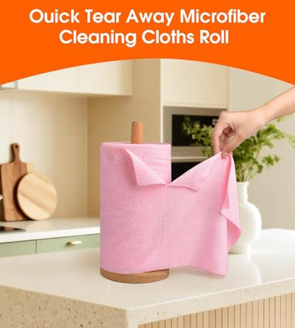 Microfiber Cleaning Cloth Roll - 100 Pack Tear Away Microfiber Paper Towels, Reusable, Washable, Scratch-Free, Kitchen Towels for Car, Home, Kitchen, Glass, Dishes(Pink) - color: Pink