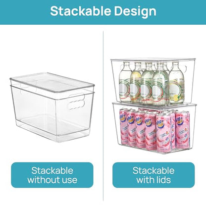 Vtopmart 4 Pack Clear Stackable Storage Bins with Lids,XLarge Plastic Containers with Handle for Pantry Organizer and Storage,Perfect for Kitchen,Fridge,Cabinet, Closet,Bathroom Organization - size: XL(13"L x 7.4"W x 7"H)