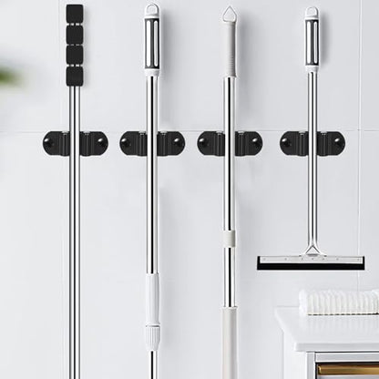 Mop and Broom Holder Wall Mount Heavy Duty Stainless Steel Wall Mounted Broom Organizer Laundry Room Home Garden Garage Storage and Organization Rack (Black) - color: Black