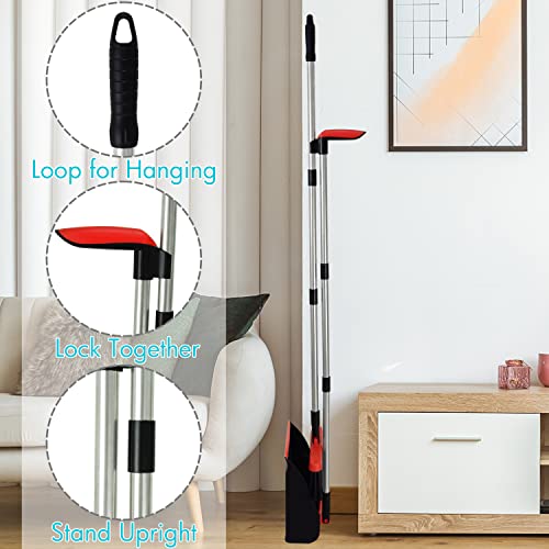 2-Pack Broom and Dustpan Combo Set, with 48" Adjustable Long Stainless Handles, Stand Up Dustpan with Self-Cleaning Teeth, Ideal for Home, Office, Kitchen, Indoor & Outdoor Use, Black