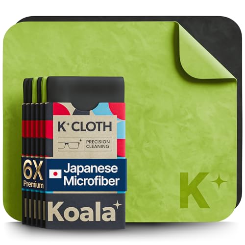 Koala Lens Cleaning Cloth | Japanese Microfiber | Glasses Cleaning Cloths | Eyeglass Lens Cleaner | Eyeglasses, Camera, VR/AR Headset, and Screen Cleaner | Black & Green (Pack of 6) - color: Black / Green, size: 6 Pack
