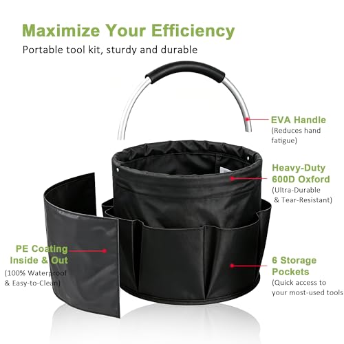 Cleaning Caddy with Handle 17L Cleaning Supplies Organizer Foldable Storage Basket Portable Cleaning Supply Caddy Bucket Bag 600D Oxford Fabric Household Carrier for Housekeeping Garden Bath