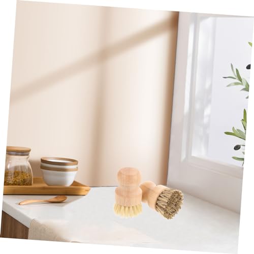 2Pcs Palm Brush Sturdy Kitchen Scrub Brushes for Pots Pans Dishes and Sink Cleaning Wood Handle with High Density Bristles for Grease Removal