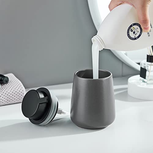 12Oz Grey Hand Soap Dispenser - Modern Ceramic Lotion Soap Dispenser with Easy-to-Press Black Pump, Reusable and Refillable Liquid Soap Dispenser for Bathroom, Dish Soap Dispensers for Kitchen - color: Gray, style: Liquid Pump
