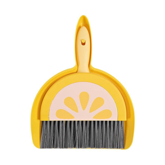 Mini Dustpan and Broom Set Compact Watermelon Lemon Small Hand Dustpan and Brush Kit Cute Fruit Shape Table Crumb Sweeper Cleaning Tools for Desk, Countertop, Sofa, Key Board Office, Kitchen (Yellow) - color: Yellow