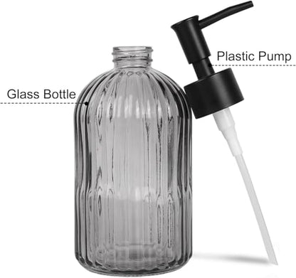 14Oz Black Pump Glass Soap Dispenser, Gray Stripe Countertop Refillable Liquid Bottle Hand Dish Lotion Dispenser with Plastic Pump, for Kitchen, Bathroom, 2 Set - color: 2 Pack Gray