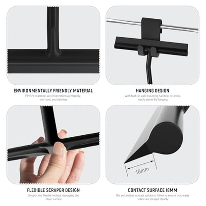 8 Inch Silicone Squeegee for Shower Glass with Hook，Shower Door Squeegee，Multi-Use Shower Squeegees (Black) - color: Black