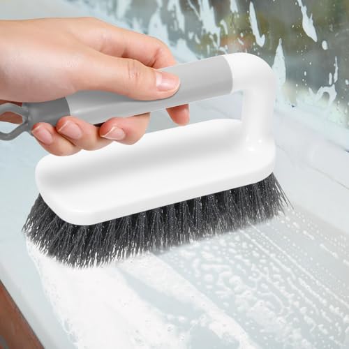 SetSail Scrub Brush, Small Cleaning Brushes with Handle, Comfort Grip Shower Scrubber for Cleaning Bathroom, Tub, Kitchen, Sink, Floor, Carpet, 2 Pack (Grey) - color: Gray