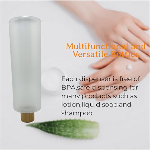 Empty Cosmetic Bottles 8oz/250ml 2 Pack with Bamboo Disc Top Flip Cap for Shampoo Lotion Liquid Soap,Cream,Refilable Plastic Squeeze Travel Size Toiletry Bottles Frost Clear - color: Frost Clear, size: 250ml/8oz 2Pack