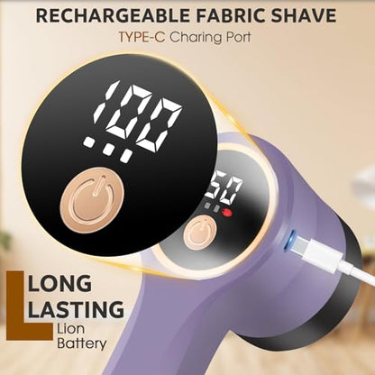 Rechargeable Fabric Shaver, Electric Lint Remover with Digital Display,Portable Sweater Defuzzer with 3 Speeds,6 Leaf Blades, Lint Shaver for Clothing,Furniture, Sofa,Sweater,Blanket… - color: Purple