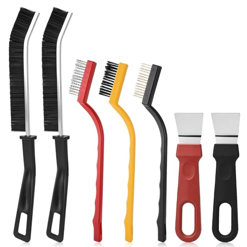 3 Pcs Wire Brush Scraper Multi-Kitchen Cleaning Scrub Brushes Small Stainless Steel Brass Grill Nylon Bristle Deburring Metal Heavy Duty Cleaning Rust Removal for Ovens Stoves Induction Hob