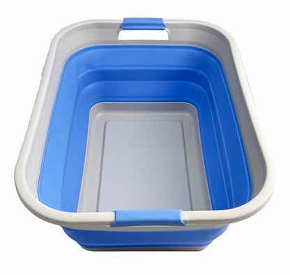 SAMMART 41L (10.8 gallon) Collapsible Plastic Laundry Basket - Foldable Pop Up Storage Container/Organizer - Portable Washing Tub - Space Saving (Grey/Little Boy Blue, Rectangular) - color: Grey/Little Boy Blue