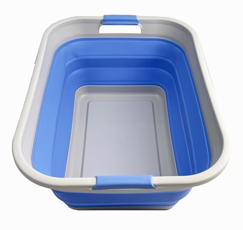 SAMMART 41L (10.8 gallon) Collapsible Plastic Laundry Basket - Foldable Pop Up Storage Container/Organizer - Portable Washing Tub - Space Saving (Grey/Little Boy Blue, Rectangular) - color: Grey/Little Boy Blue