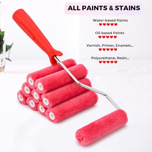 4 Inch Mohair Paint Roller Covers, 1/4" Nap, 11 Pack Lint-Free Small Paint Roller Refills with Frame Kit, Mini Rollers for Painting Cabinets, Door, Walls, Furniture, Trim, All Paints & Stains - color: 11pcs