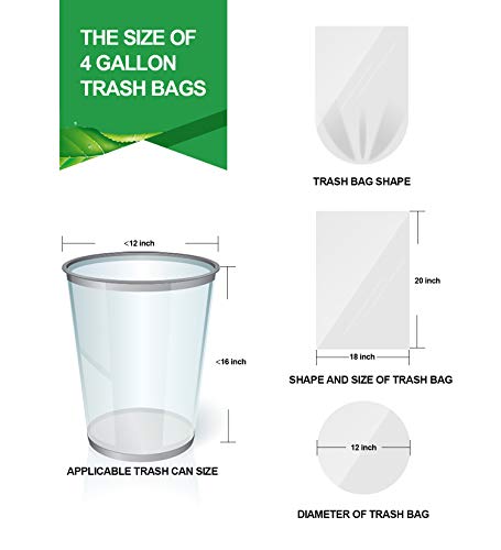 FORID Clear Small Trash Bags, 4 Gallon Garbage Bags, Wastebasket Bin Liners 110 Count Plastic Trash Bags for Bathroom Bedroom Office Trash Can 15 Liters - Durable & Thick Trash Bag - size: 110 Count (Pack of 1), style: Clear 4 Gal