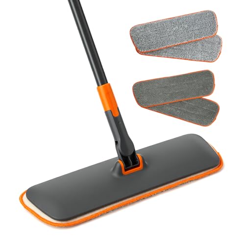 CLEANHOME 2-in-1 Wet Dry Flat Microfiber Mop for Hardwood Floors-Reusable Washable Pads, Telescoping Long Handle Floor Cleaner for Tile Laminate, Pet Hair Removal, Car Detailing & Window Cleaning