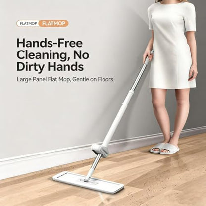 Wet Dry Flat Microfiber Mop for Hardwood Floors | 6 Washable Pads Included, 360° Swivel, For Kitchen Tile & Laminate Floors