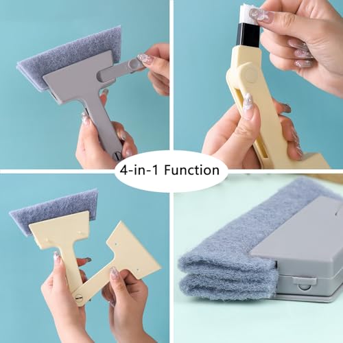 3Pcs Window Track Cleaning Brush, 4-in-1 Gap Brush (with Bristle Brush, Gap Dustpan, Scraper), Long Handle Groove Cleaner Tool, for Sliding Door, Window Sill, Bathroom(Gray)