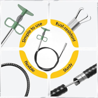 35" Flexible Drain Snake Grabber Tool, Upgraded Hair Clog Remover for Sink, Shower & Bathtub, Easy Reach Plumbing Weasel