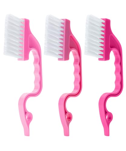 Slick- Window Track Cleaning Brush, 3 Pack, Shades of Pink, Ergonomic Handle, Built-in Scraper, Multipurpose Window Track Cleaning Tools for Faucets, Shower Heads and Drains