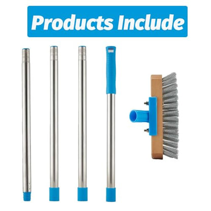 YONILL Stainless Steel Deck Scrub Brush with Long Handle - 60" Heavy Duty Floor Scrubber Brush with Pole, Moss Remover Wire Cleaning Brushes for Rough Surface, Concrete Floor, Patio, Garden, Garage - color: Blue
