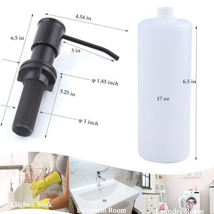 Sink Soap Dispenser Pump Black Built in Kitchen Counter Dish Soap Dispenser with 41" Extension Tube/17 Oz Bottle for Bathroom Under Sink Hand Soap Lotion Pump - color: Black