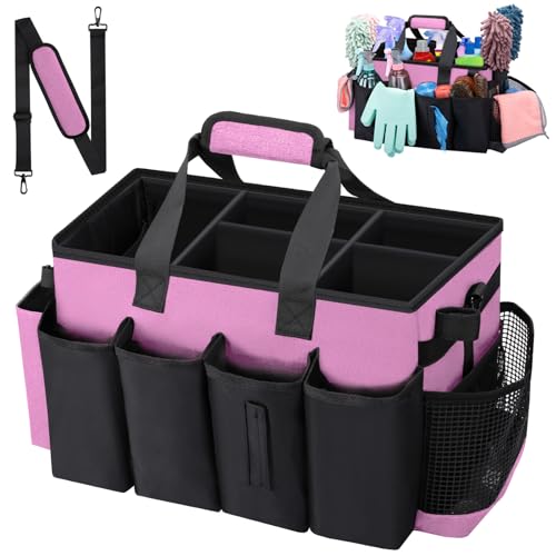 Wearable Large Cleaning Caddy Bag for Housekeeper, Clean Supply Organizer with Adjustable Shoulder, Waist & Handle Straps, Detailing Bag for Kitchen Supplies (Pink) - color: Pink, size: Cleaning Bag