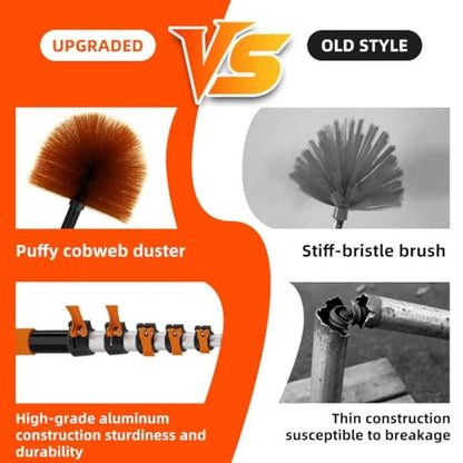 26 FT Reach Cobweb Duster with 5-20FT Telescoping Pole, Dual Action Flip-Lock & Screw Fixing Design, Washable Reusable Duster for High Ceilings, Fans & Home Cleaning - size: 5-20FT