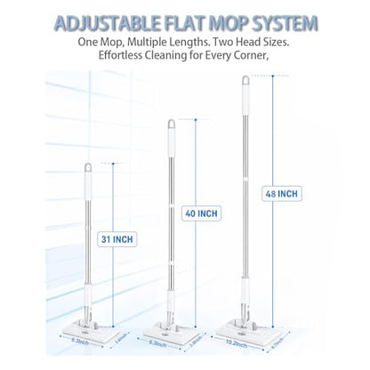 Grope Thing Mop,Hands Free Flat Mop One Click,Hands Free Multi Purpose Flat Mops, Snap Grip Mini Mops,360° Rotation Head,48'' Long Handle,Dry and Wet Use,Suitable for Whole House Cleaning(6 Cloths)