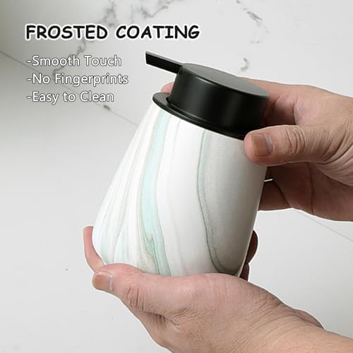 12Oz Ceramic Liquid Soap Dispenser - Modern Lotion Hand Soap Dispenser with Easy-to-Press Black Pump, Reusable and Refillable Dish Soap Dispensers for Bathroom & Kitchen, Marble Green - color: Marble Green, style: Liquid Pump
