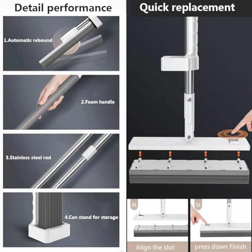 GeRRiT Mop, Home PVA Sponge Mop,Easy Squeeze mop,Floor mop, mops for Floor Cleaning,Hardwood Floor mop, Mighty Thirsty mop, Super Absorbent, White, QA-1198