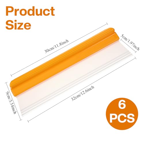 Car Squeegee, 6 Pack 12 inch Flexible Car Water Scraper Tool Silicone Window Squeegee for Cars Or Home Use, Washing & Wiping Glass, Mirror & Shower Doors, Yellow