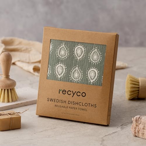 RECYCO Swedish Dishcloths for Kitchen | 5 Pack Gem Washable Dish Rags | Cellulose Reusable Cleaning Paper Towels | Absorbent Counter Dish Cloth Sponge Kitchen Wipes, 8" L x 7" W - color: Gem - 5 Pack