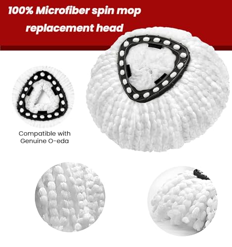 6 Pack Spin Mop Head Replacement for O-Ceda Easy Wring 1-Tank System, Microfiber Mop Refills, 360° Swivel, Deep Cleaning, Machine Washable & Easy to Replace (White) - size: 6-Pack