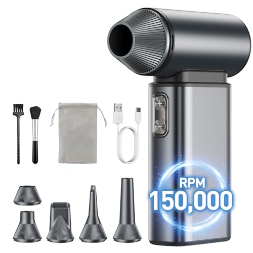 Compressed Air Duster, 150,000RPM Super Power Electric Air Duster, 6 Gears Adjustable Rechargeable Cordless Mini Air Blower for Keyboard Computer Car Home Cleaning, Replaces Compressed Air Cans